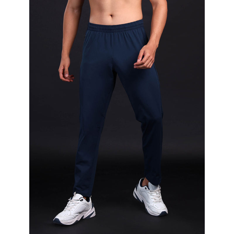 Technosport Men Navy Blue Solid Slim Fit Sports Trackpant With 4 Way Crispy (L)