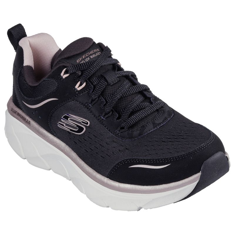SKECHERS Women D'Lux Walker 2.0 Gradient Glam Black Rose Gold Casual Lace Up Sneakers (UK 4)