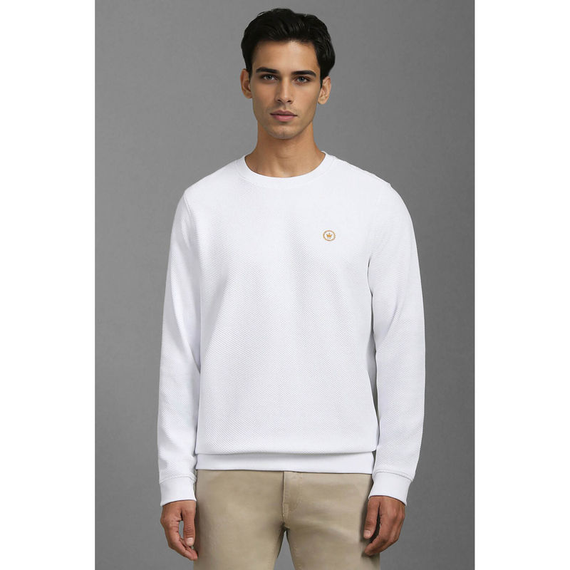 Louis Philippe Men Casual White Textured Sweatshirt (L)