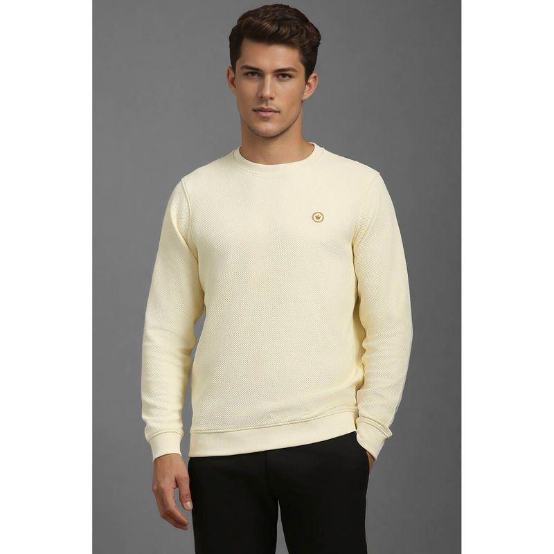 Louis Philippe Men Casual Cream Textured Sweatshirt (L)