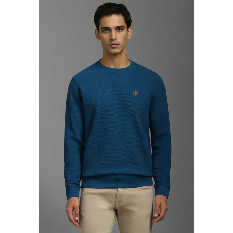 Louis Philippe Men Casual Teal Textured Sweatshirt (M)