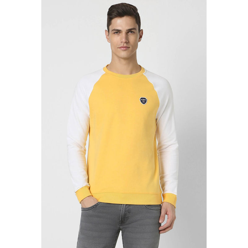Peter England Men Yellow Colorblock Crew Neck Sweatshirt (S)