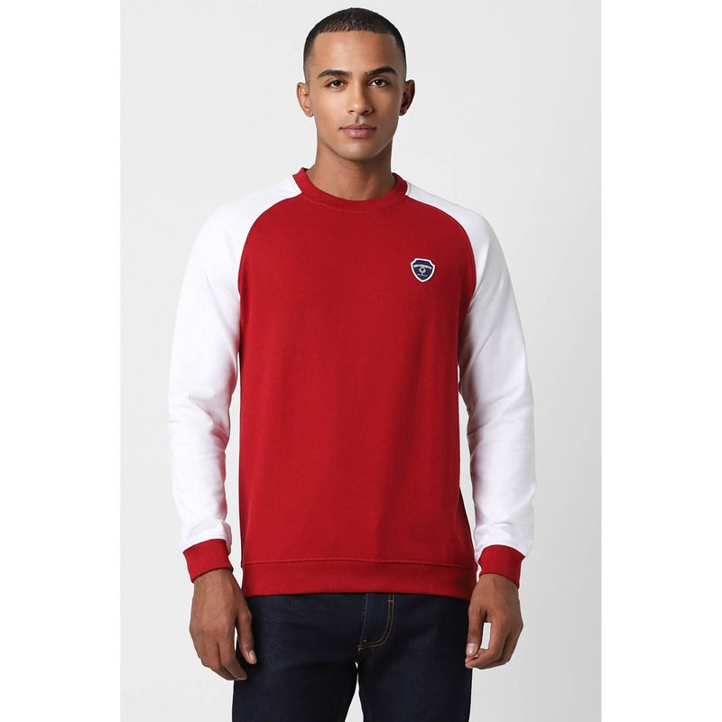 Peter England Men Red Colorblock Crew Neck Sweatshirt (S)