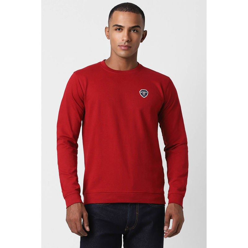 Peter England Men Red Solid Crew Neck Sweatshirt (M)