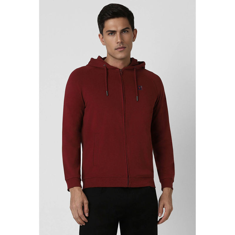 Van Heusen Men Maroon Solid Hoodie (M)