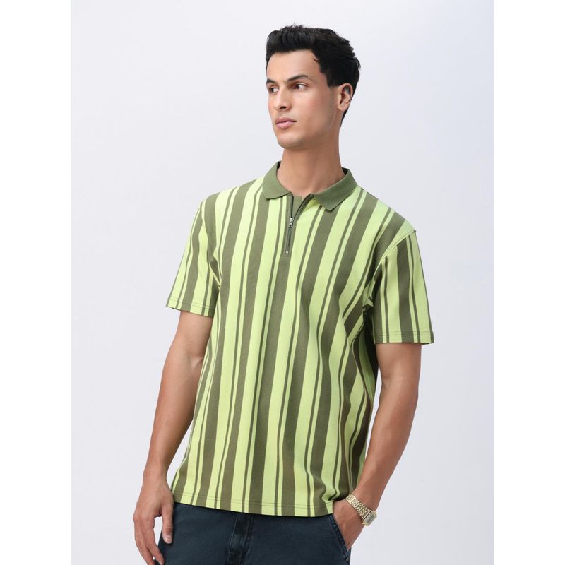 The Souled Store Originals Stripes: Green Men Polo T-Shirt (XL)