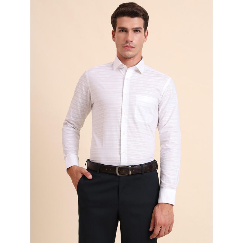 Greenfibre Slim Fit Stripes White Cotton Formal Shirt (39)