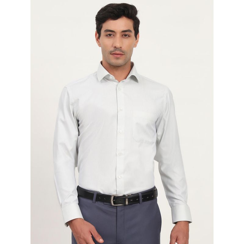 Greenfibre Slim Fit White Cotton Blend Formal Shirt (40)