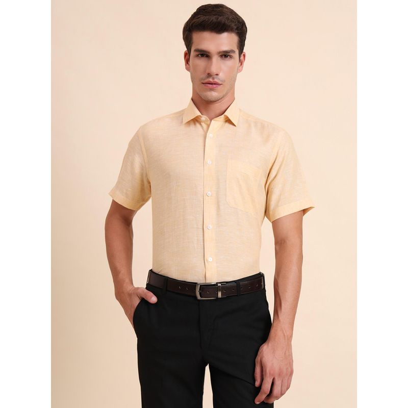 JadeBlue Regular Fit Orange Linen Formal Shirt (38)