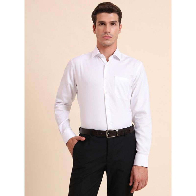JadeBlue Solid Regular Fit White Cotton Formal Shirt (39)
