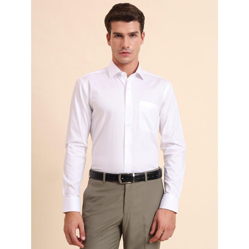 Metal Slim Fit Stripes Metal White Cotton Formal Shirt (38)