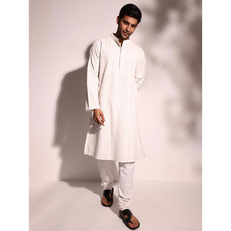 Fabindia Men White Mandarin Collar Long Sleeves Kurta (M)