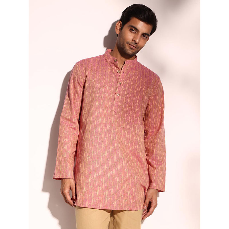 Fabindia Men Pink Mandarin Collar Long Sleeves Kurta (XS)