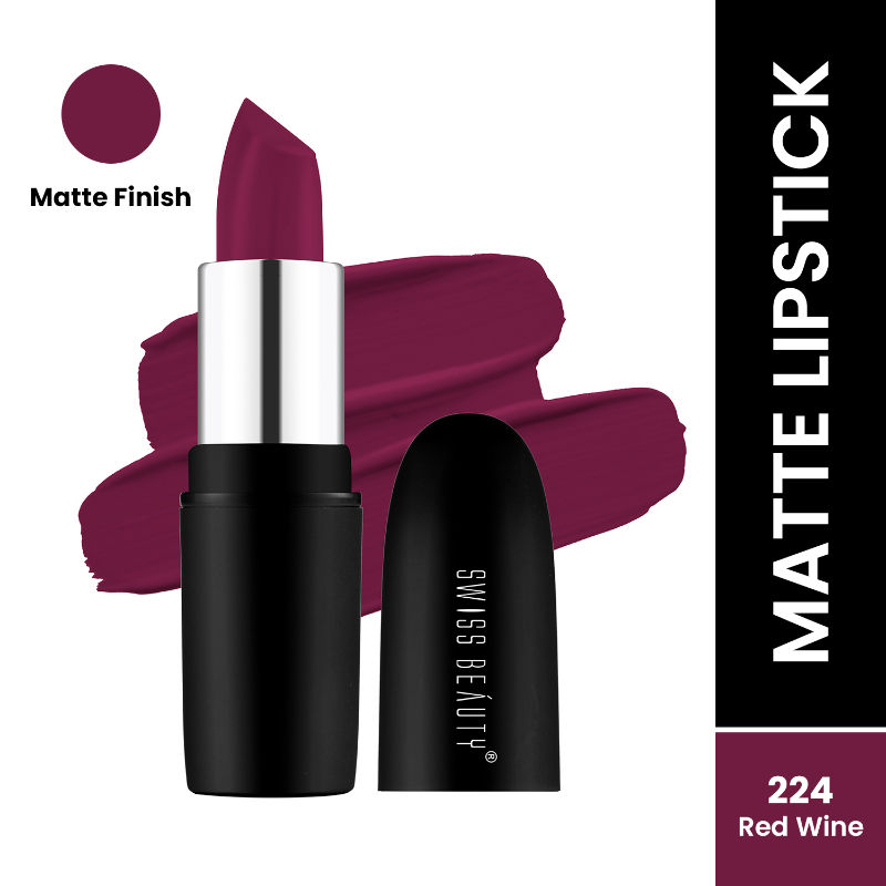 Swiss Beauty Pure Matte Lipstick , Non-Drying, Smooth Glide, Long Lasting - 224 Red Wine