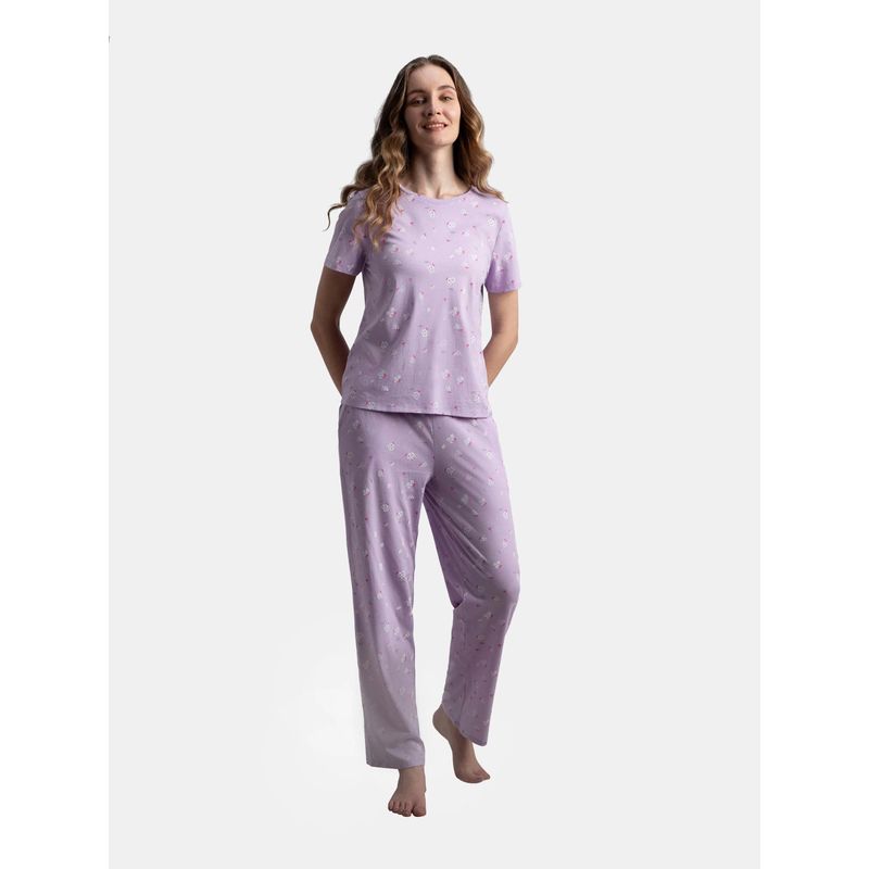Jockey RX99 Women Cotton Short Sleeve Printed T-Shirt And Pyjama - Lavender (M)