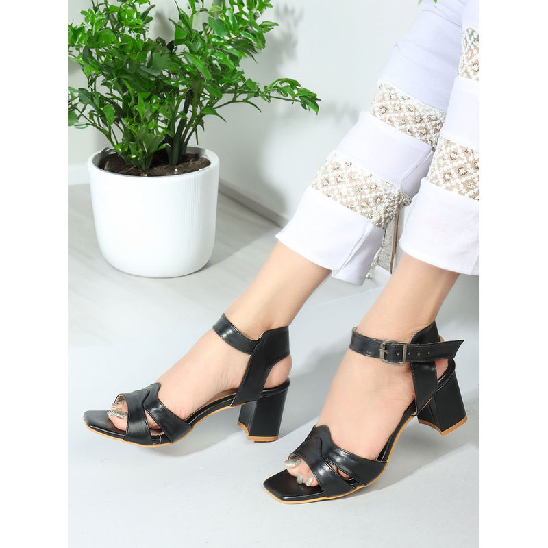 Iconics Black Buckle Party Women Sandals (EURO 36)