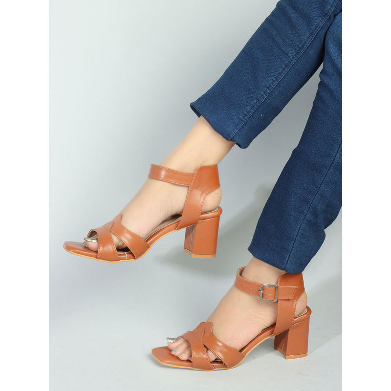 Iconics Tan Buckle Party Women Sandals (EURO 36)