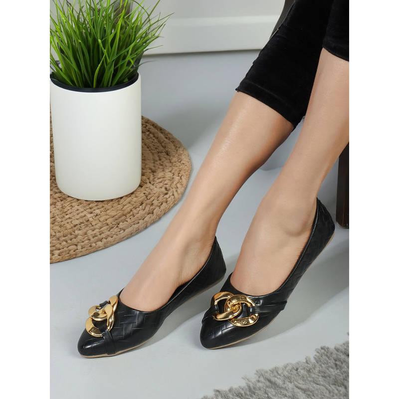 Iconics Black Slip-On Party Women Ballerinas (EURO 39)