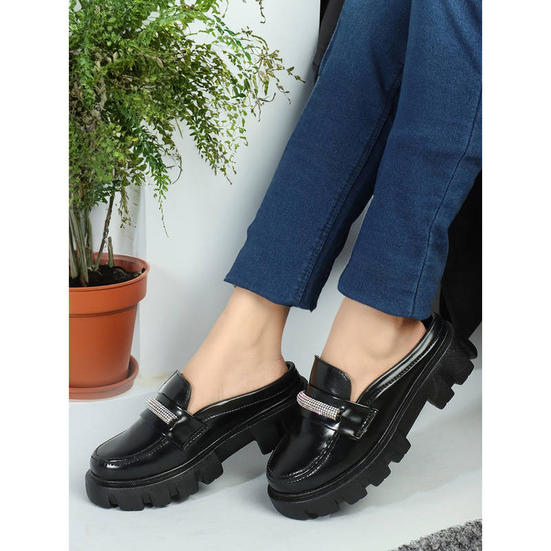 Iconics Black Slip-On Party Women Loafers (EURO 40)