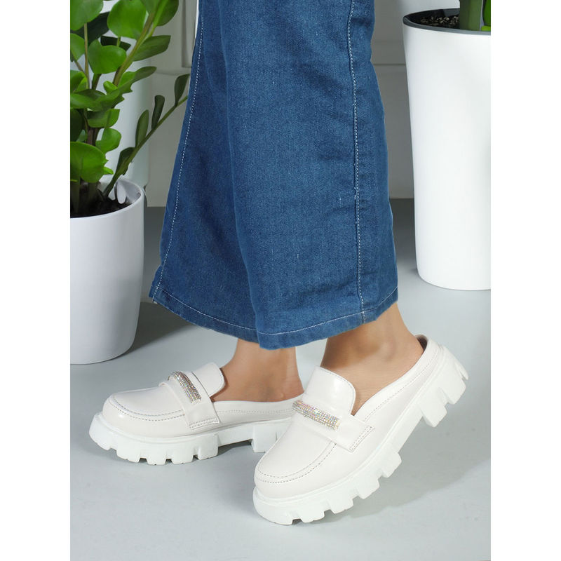 Iconics White Slip-On Party Women Loafers (EURO 36)