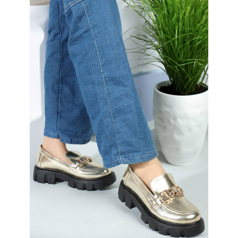 Iconics Gold Slip-On Party Women Loafers (EURO 40)