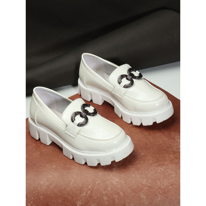 Iconics White Slip-On Party Women Loafers (EURO 39)