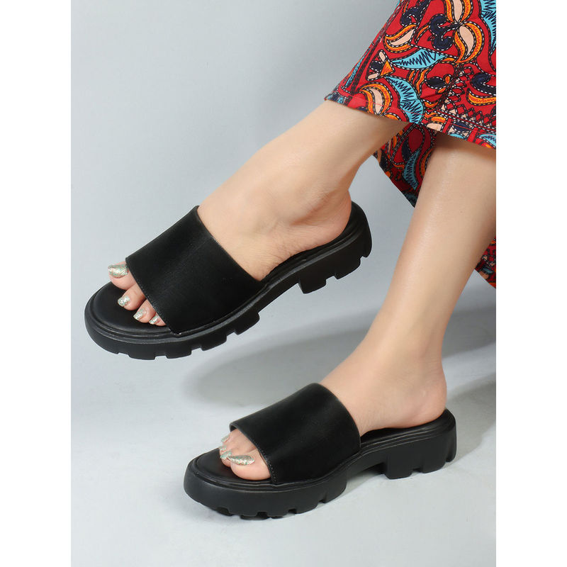 Iconics Black Slip-On Festive Women Sandals (EURO 36)