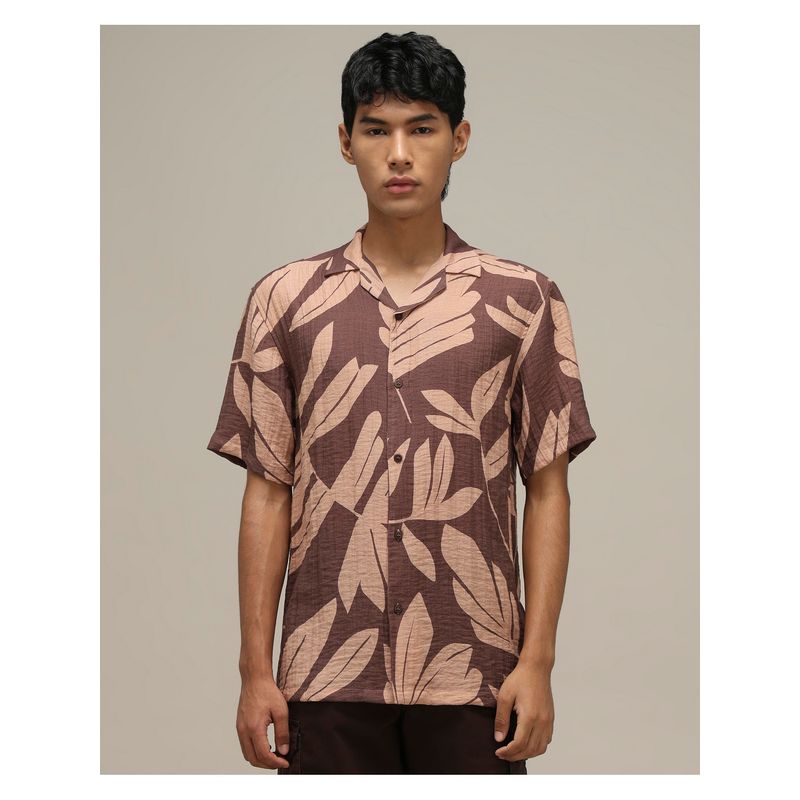 Mufti Deep Terracotta Brown Printed Shirt (M)
