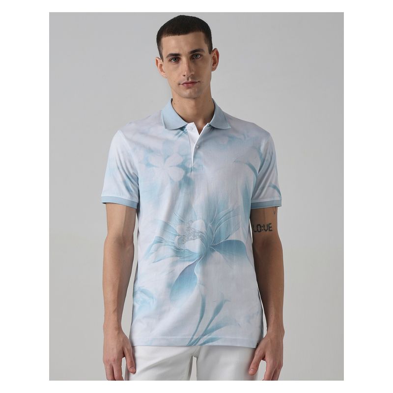 Mufti Pale Powder Blue Floral Polo T-Shirt (L)