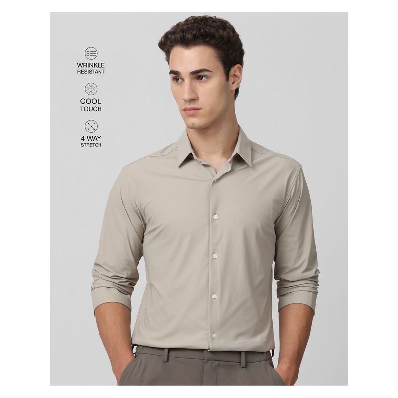 Mufti Muted Stone Beige Solid Shirt (2XL)