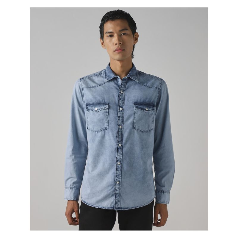 Mufti Pale Powder Blue Solid Shirt (M)