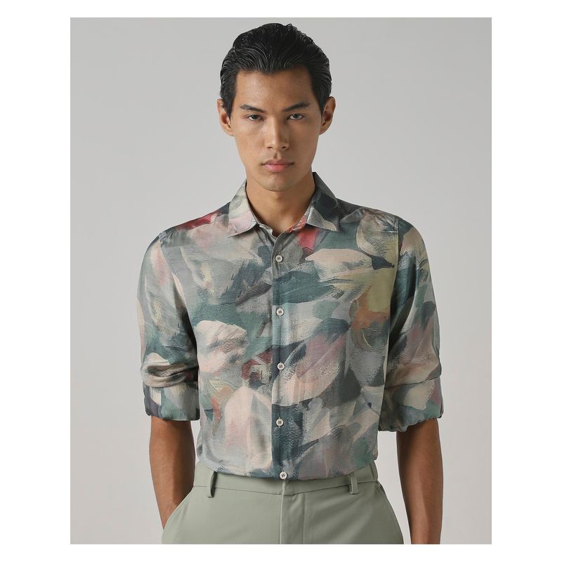 Mufti Muted Sage Green Abstract Shirt (M)