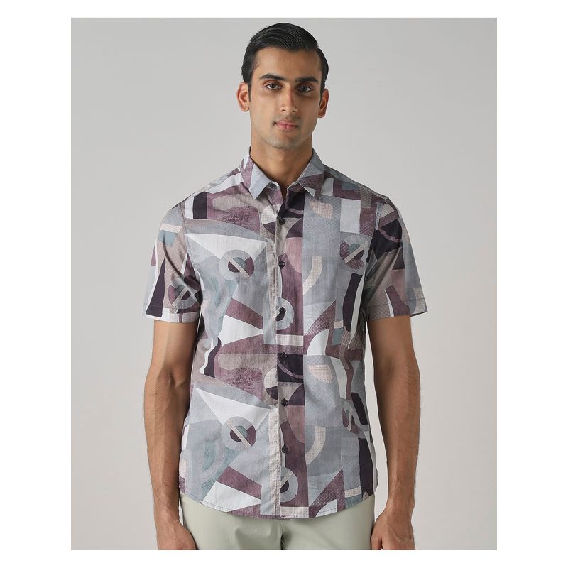 Mufti Muted Slate Grey Abstract Shirt (M)