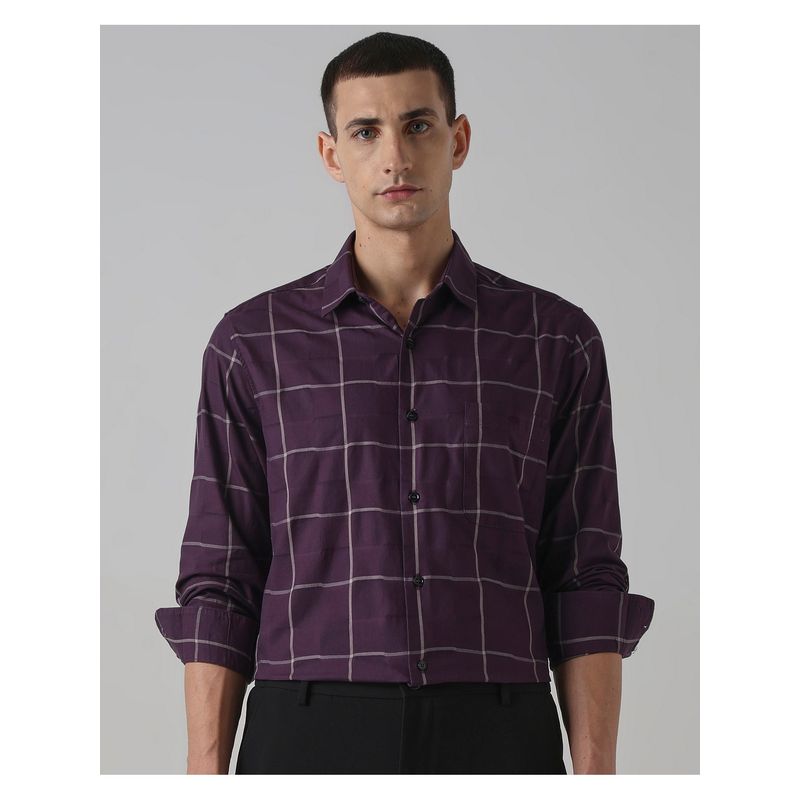 Mufti Deep Plum Purple Checks Shirt (M)