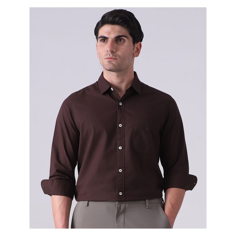Mufti Dark Chocolate Brown Solid Shirt (2XL)