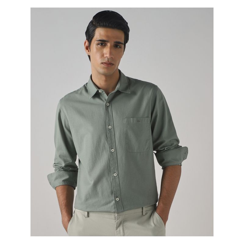 Mufti Light Olive Green Solid Shirt (2XL)