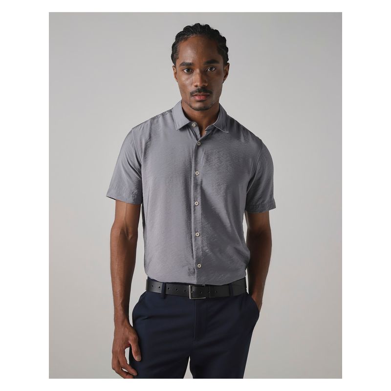 Mufti Muted Solid Slate Grey Shirt (M)