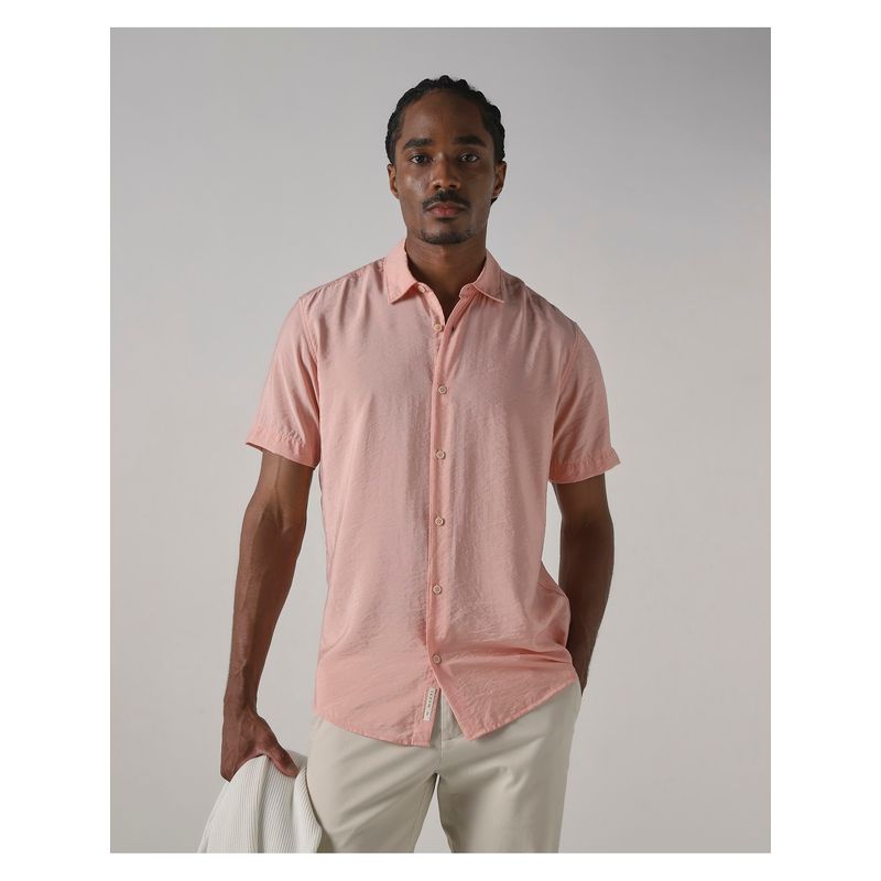 Mufti Muted Peach Pink Solid Shirt (M)