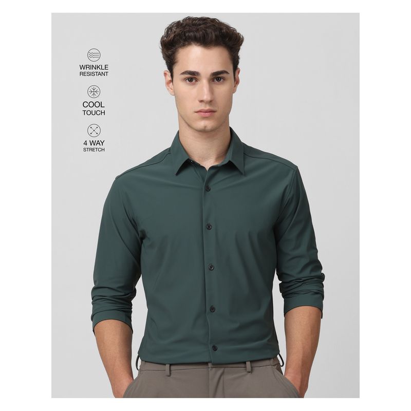 Mufti Deep Forest Green Solid Shirt (L)