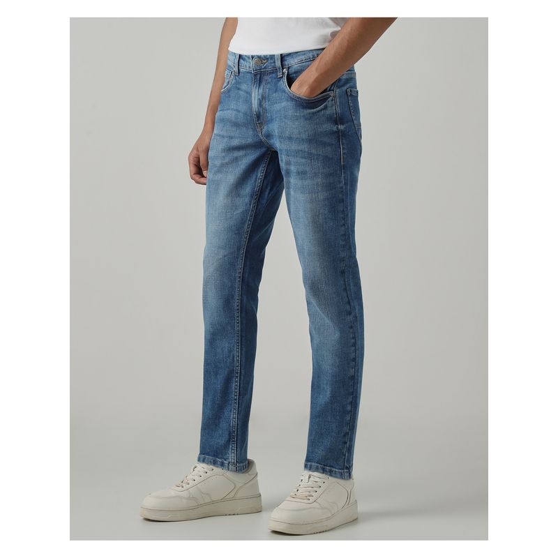 Mufti Medium Stonewash Blue Textured Jeans (32)