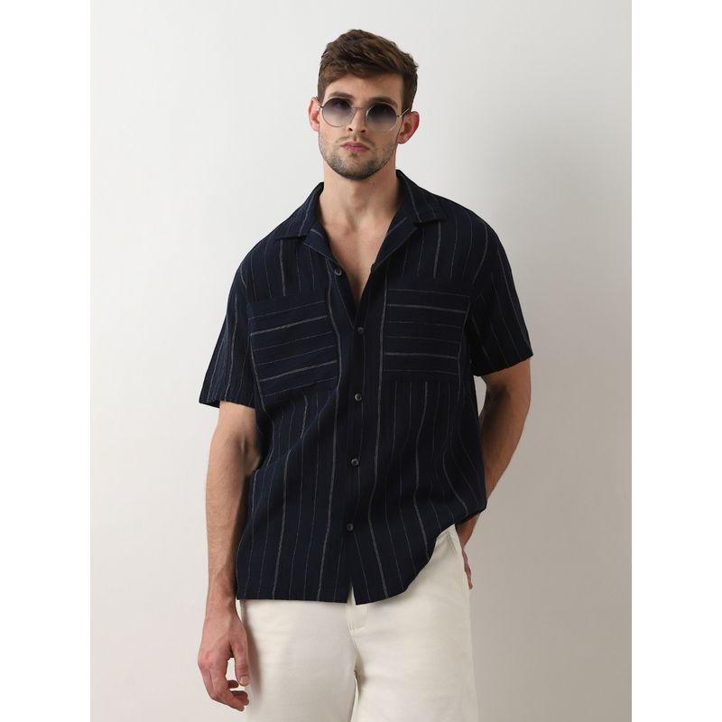 Selected Dark Blue Striped Short Sleeves Shirt (S)
