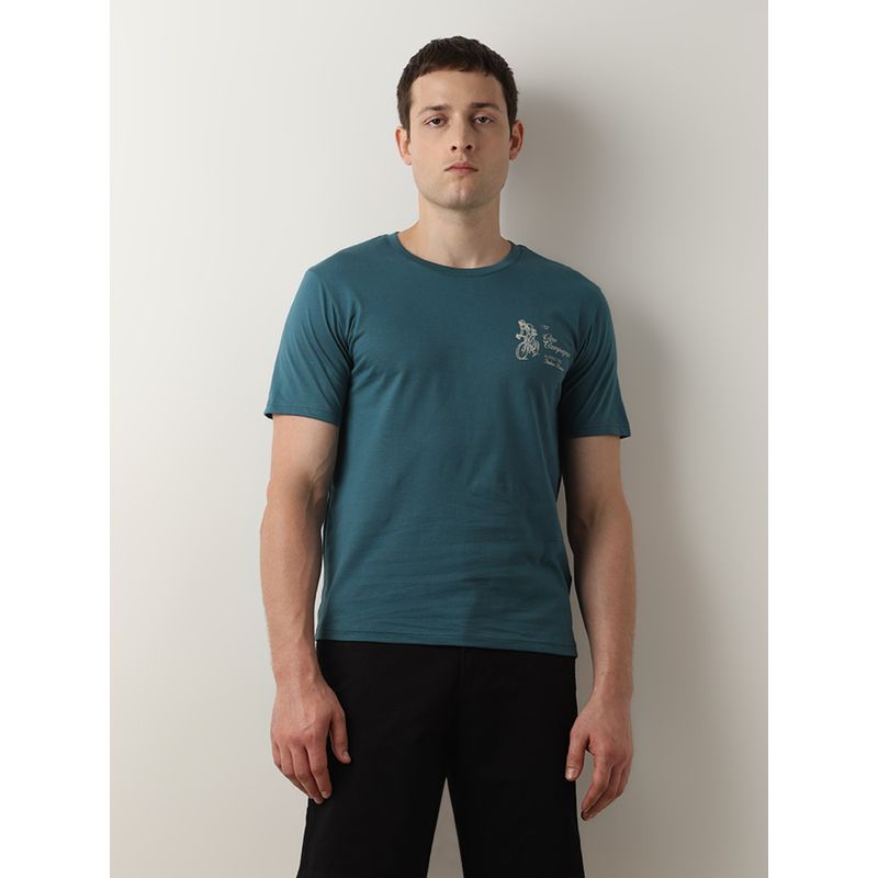 Selected Blue Printed Crew Neck T-Shirt (L)