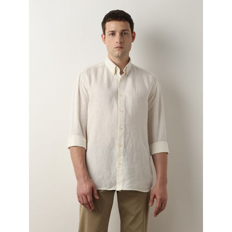 Selected Beige Linen Full Sleeves Shirt (S)