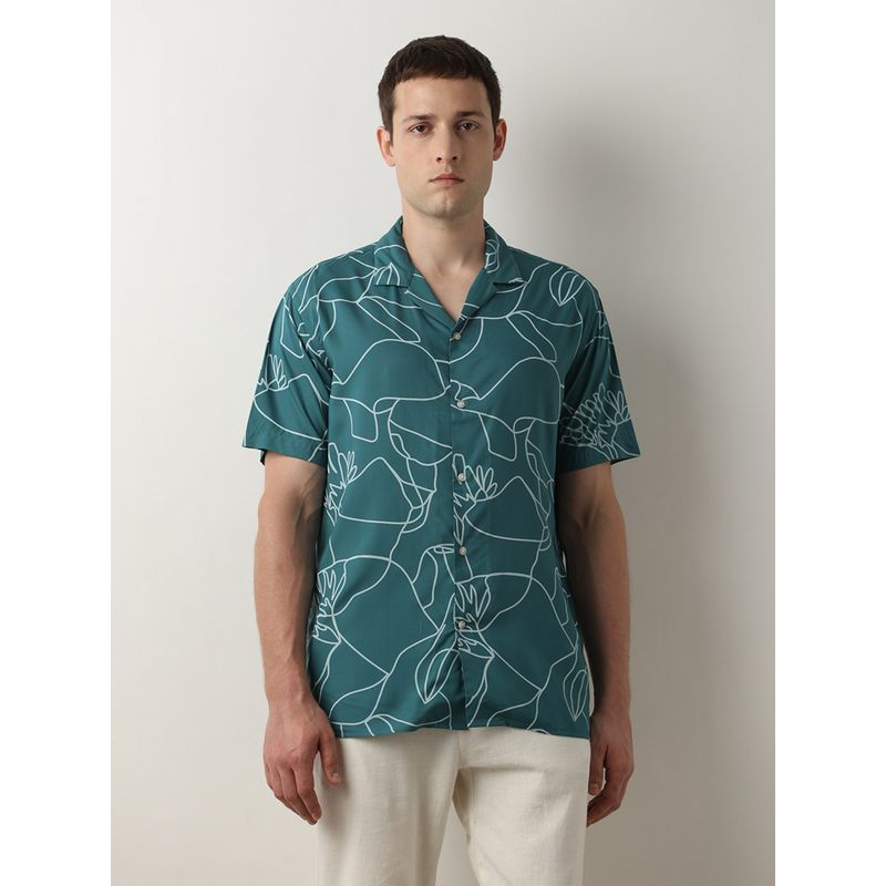 Selected Green Printed Short Sleeves Shirt (2XL)