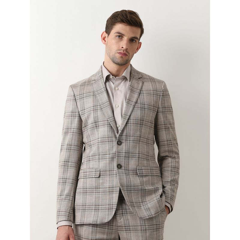 Selected Light Brown Check Suit-Set Blazer (48)