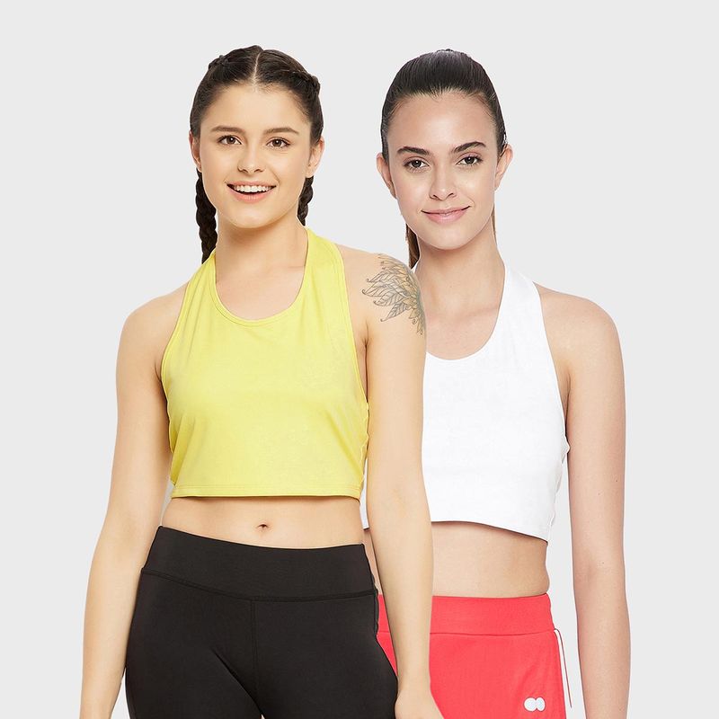 Clovia Padded Active Crop Top with Halter Neck Multi-Color (Pack of 2)(L)