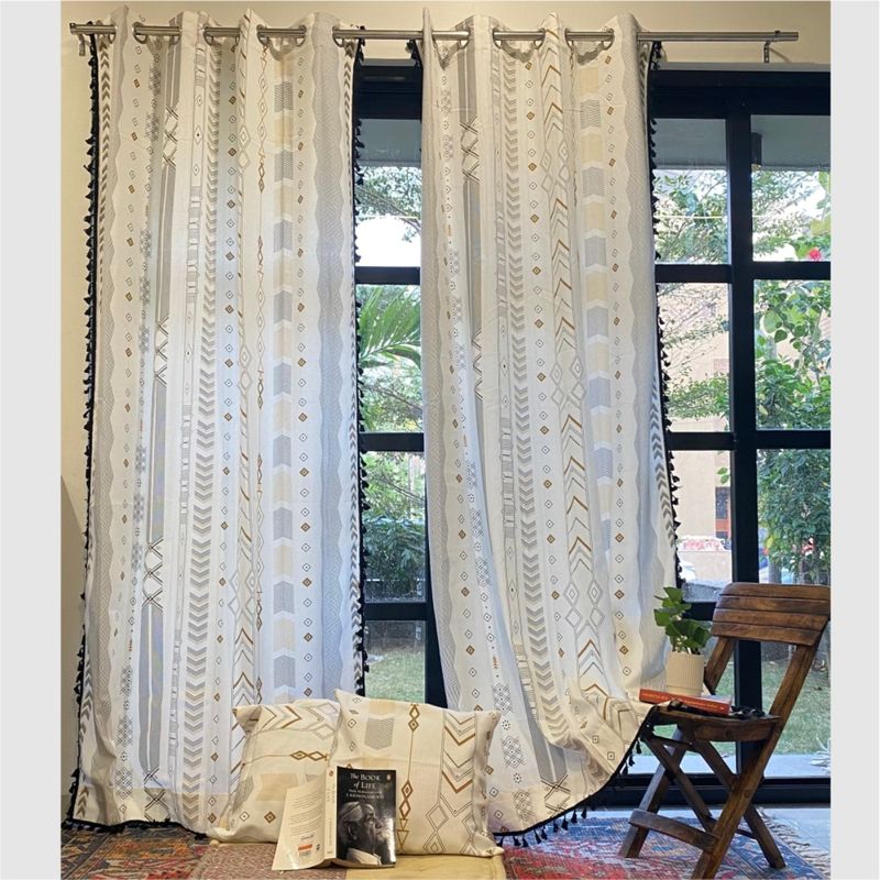 Urban Space Curtains for Window with 2 Cushion Covers - Boho Grey (Pack of 4) (5 x 4 feet)