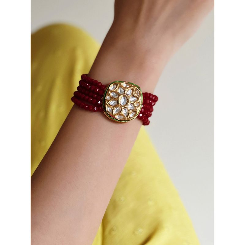 Buy Azai by Nykaa Fashion Gold Plated Kundan Bracelet with Red