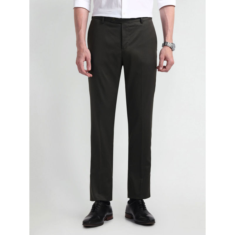 Arrow Solid Brown Polyester Trouser (30)