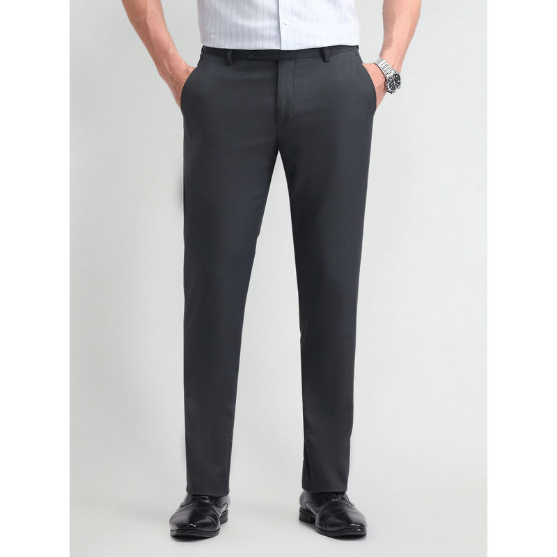 Arrow Solid Grey Polyester Trouser (30)